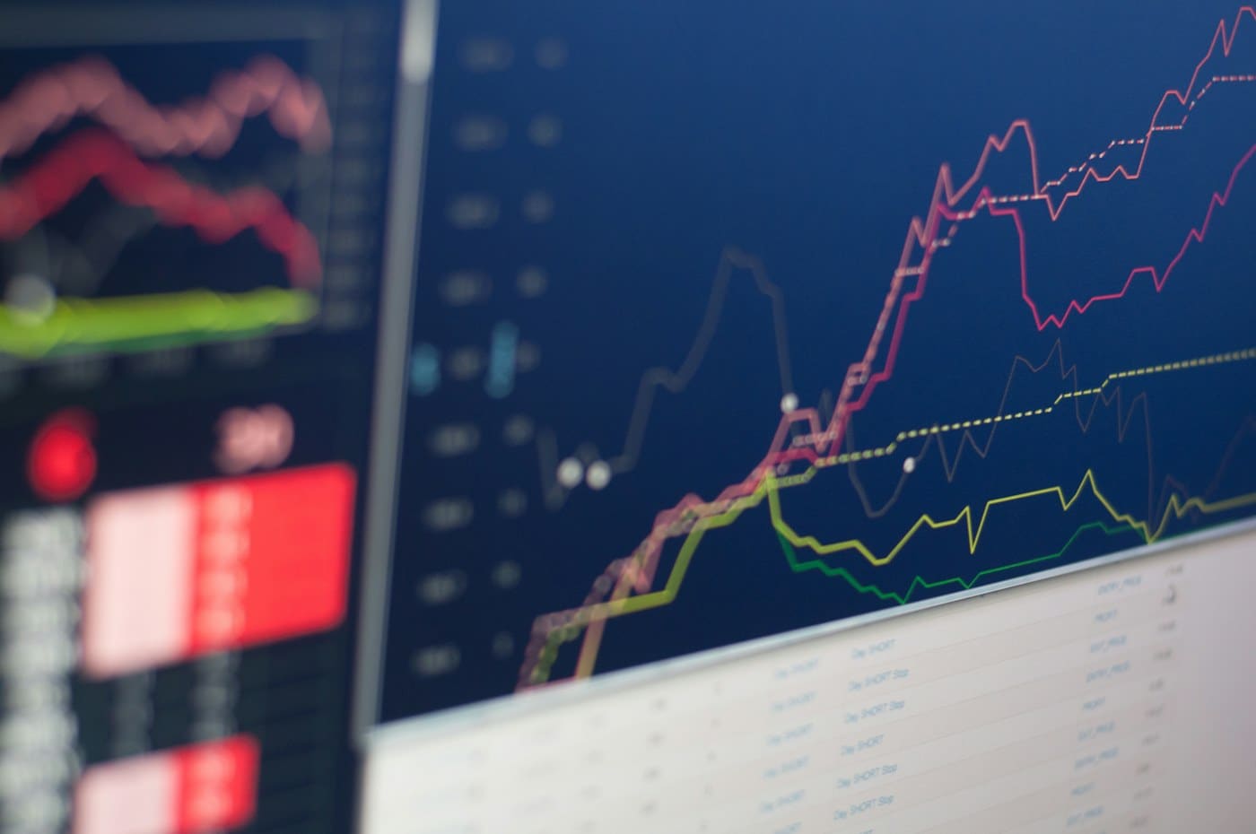 Trading chart on a monitor illustrating crypto price volatility described in the be1crypto.com risk disclaimer